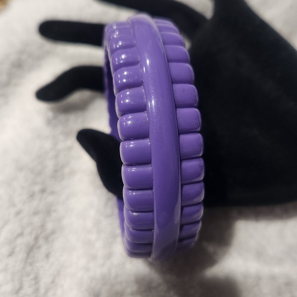 Vintage Purple Chunky  acrylic‎ bangle Bracelet Ribbed Scalloped Retro7.0"